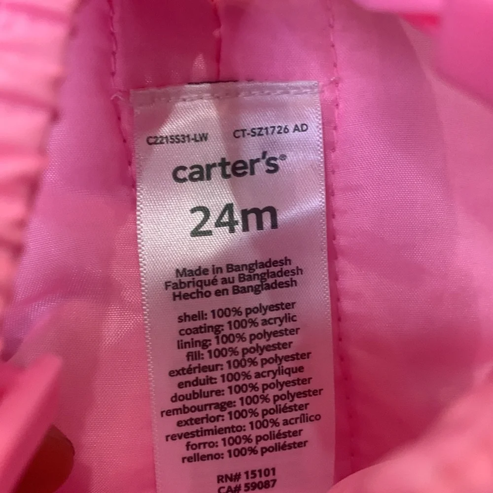 Carter’s Girls Snow Bib Snowsuit Pink 24 Months Leg Pocket Adjustable Straps